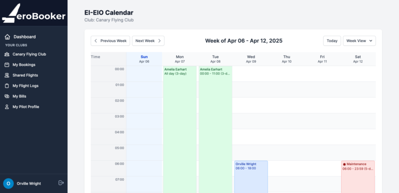 Flight Scheduling Software - AeroBooker Calendar View